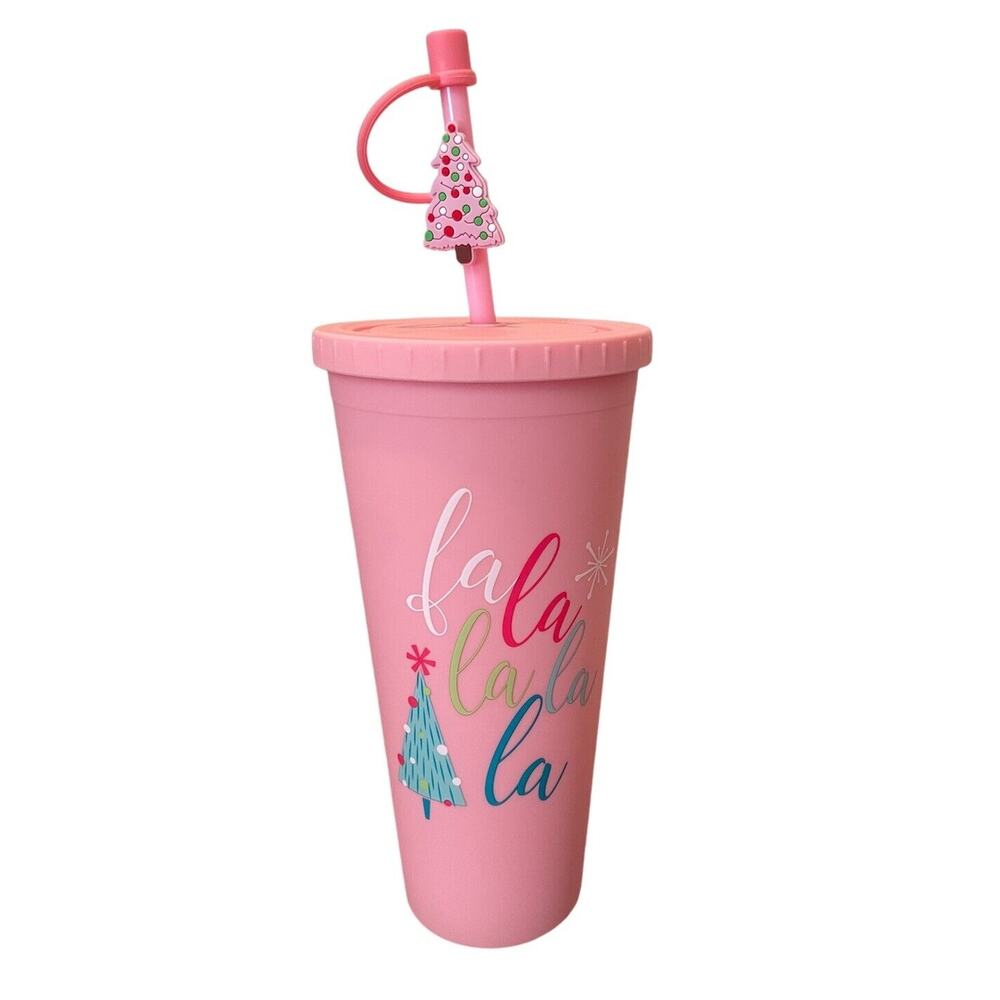 Christmas Tumbler With Straw‎ Lid Topper Holiday 22 Oz BPA Free NWT